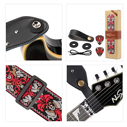 Neuschwan Guitar Strap, Jacquard Embroidered Cotton Guitar Straps, Includes Strap Button & 2 Unique Picks & 2 Strap Locks. For Bass, Electric & Acoustic Guitars. Best Gift For Men & Women Guitarists #TOP5