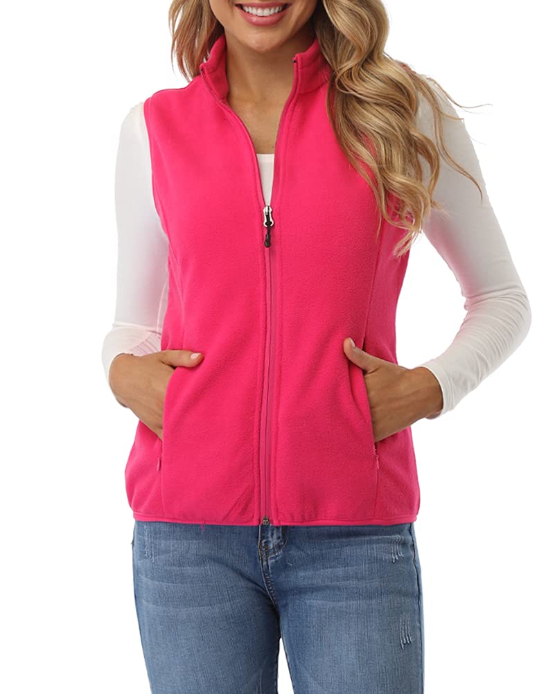 fuinloth Gilet in pile da donna,Termico Senza Maniche Elegante Collare Eretto con Zip e Tasca