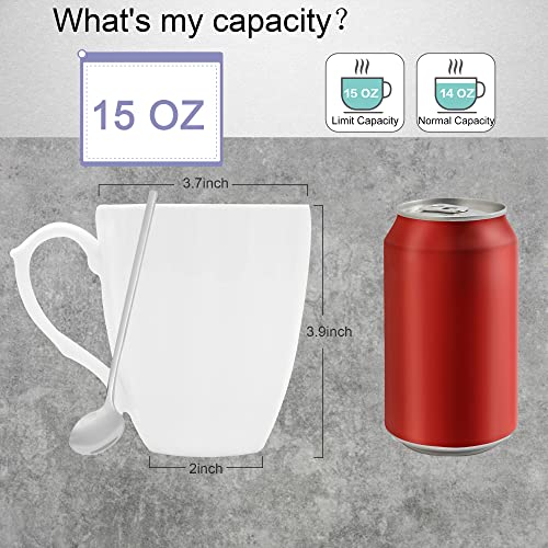 Costmance Luxury Coffee Mugs Set Of 4(15 Oz), Pumpkin Shape White Fine Bone China Mugs For Coffee&Tea With 4 Spoons, Oven Microwave Dishwasher Safe #TOP2