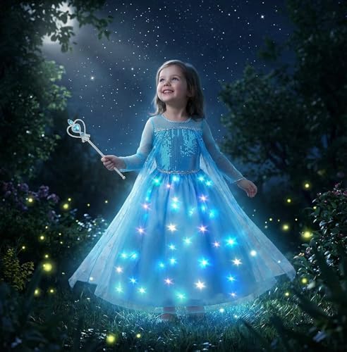 Aomig LED Light up Robe Princesse Fille, Elsa Costume Déguisement de