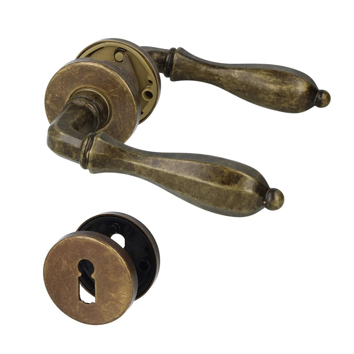 MS Beschläge Rosettengarnitur Messing Antik Braun massiv – Türdrücker Türklinke Türgriff für Zimmertüren - Landhaus Vintage Türbeschlag für Türstärke 36–44 mm - Drückergarnitur (Buntbart)
