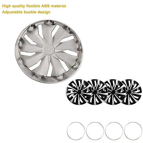 Image of Blade Bright Black with Silver Hubcap Wheel Cover Replacement Kit 16 inch Hub Caps Wheel Rim Cover Car Exterior Accessories Pack of 4, 16 Inches