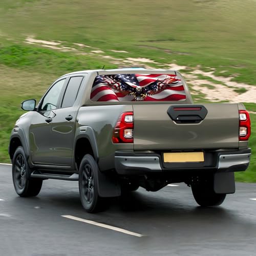 Image of Back Window Decals for Trucks - 65x17.3 in American Flag Window Decal Rear Window Decals for Truck Decor, Creative Truck Rear Window Decal for Personalized Decoration - Eagle-15-S