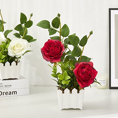 Ruxmet Fake Flowers Silk Roses Artificial Flowers Fake Plants With Pot Flower Centerpieces For Tables Artificial Pot Flowers For Home Decor Indoor #TOP3