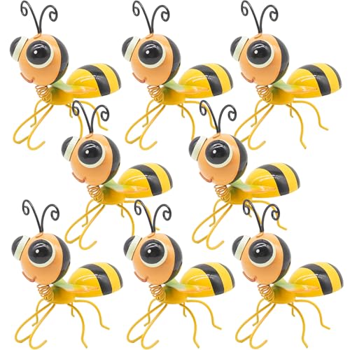 Cruis Cuka Metal Bee Garden Decor Set of 8 - Cute Climbing Bumble Bee Yard Art, Hanging Wall Ornaments for Outdoor Patio Fence