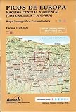 mapa topografico  Picos de Europa. Macizos Central y Oriental (Los Urrieles y Andara). Mapa: Mapa topográfico excursionista. Escala 1:25000