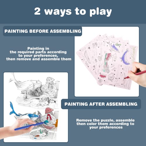Fanbusa Puzzle For Kids Ages 8-10, 3D Coloring Dinosaur And Ocean Creative Diy Puzzle 6 Pack, Arts And Crafts For Kids 8-10, Coloring Set Toys With 8 Colored Pens For Boys Girls Ages 7+ Gift #TOP7