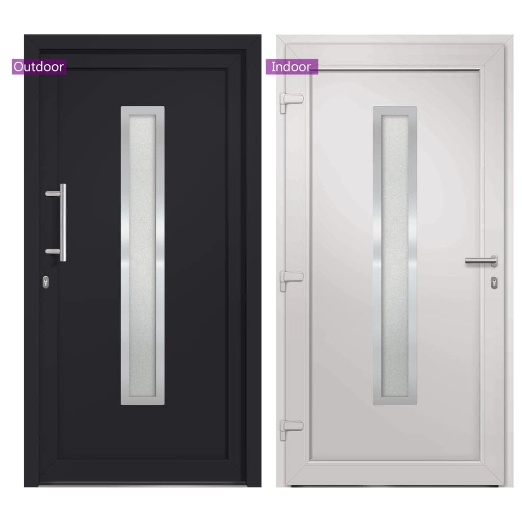 Antracytowe drzwi wejściowe 108 x 200 cm z progiem aluminiowym, zawiasami 3D i 5-punktową blokadą – bezpieczne drzwi wejściowe wraz z kompletnym zestawem montażowym, przeszkleniem izolacyjnym