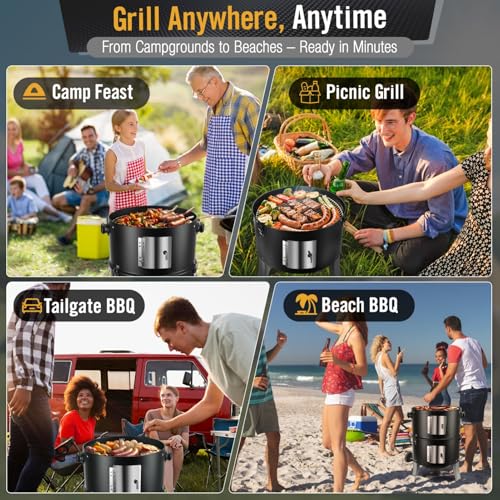SUNLIFER BBQ Charcoal Smoker for Meat: 16 Inch Heavy Duty 4 In 1 BBQ Charcoal Grills - Vertical Barbecue Smokers Grill Combo for Outdoor Cooking Patio Backyard Picnic Party Grilling - Thumbnail 7