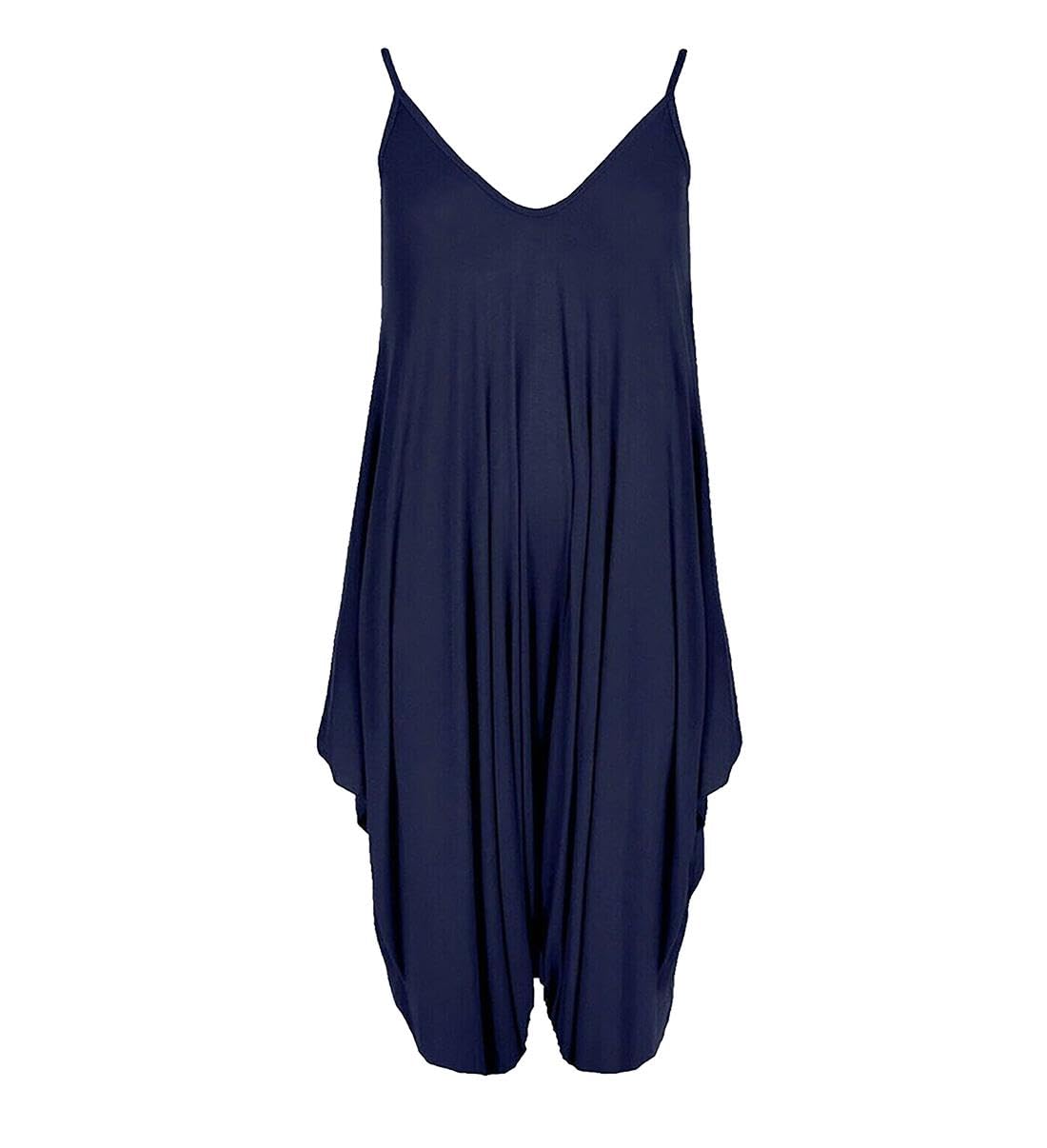 REAL LIFE FASHION LTD Sleeveless V Neck Hareem Jumpsui#(Navy Plain Sleeveless V Neck Romper Jumpsuit#UK 20-22#Womens)