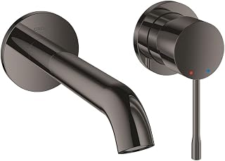 Grohe Essence Monomando de lavabo mural 1/2" Tamaño M, mezclador monomando de montaje en pared, color Hard graphite (Grafito brillo), ref. 19408A01