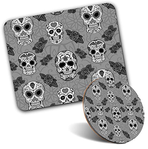 Tapis de souris rectangulaire et dessous de verre noir à motif têtes de mort