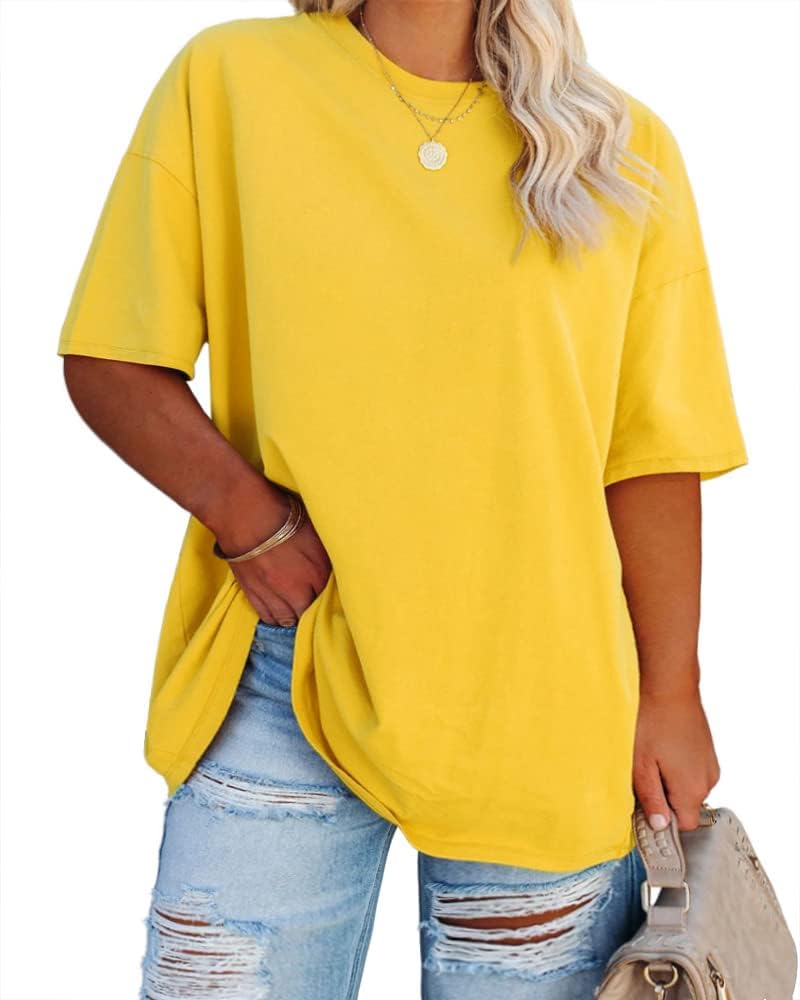 Fisoew Women's Plus Size T Shirts Oversized Tees Summer Half Sleeve Crew Neck Tunic Tops