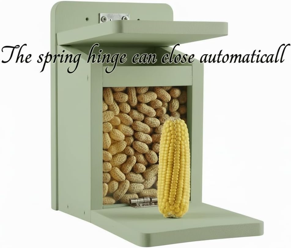 Premium Wooden Squirrel Feeder Box, Sturdy Squirrel Feeding House with Thickness 1.5CM Wood, No Assembly Required, for Backyard Outside Garden (Green)