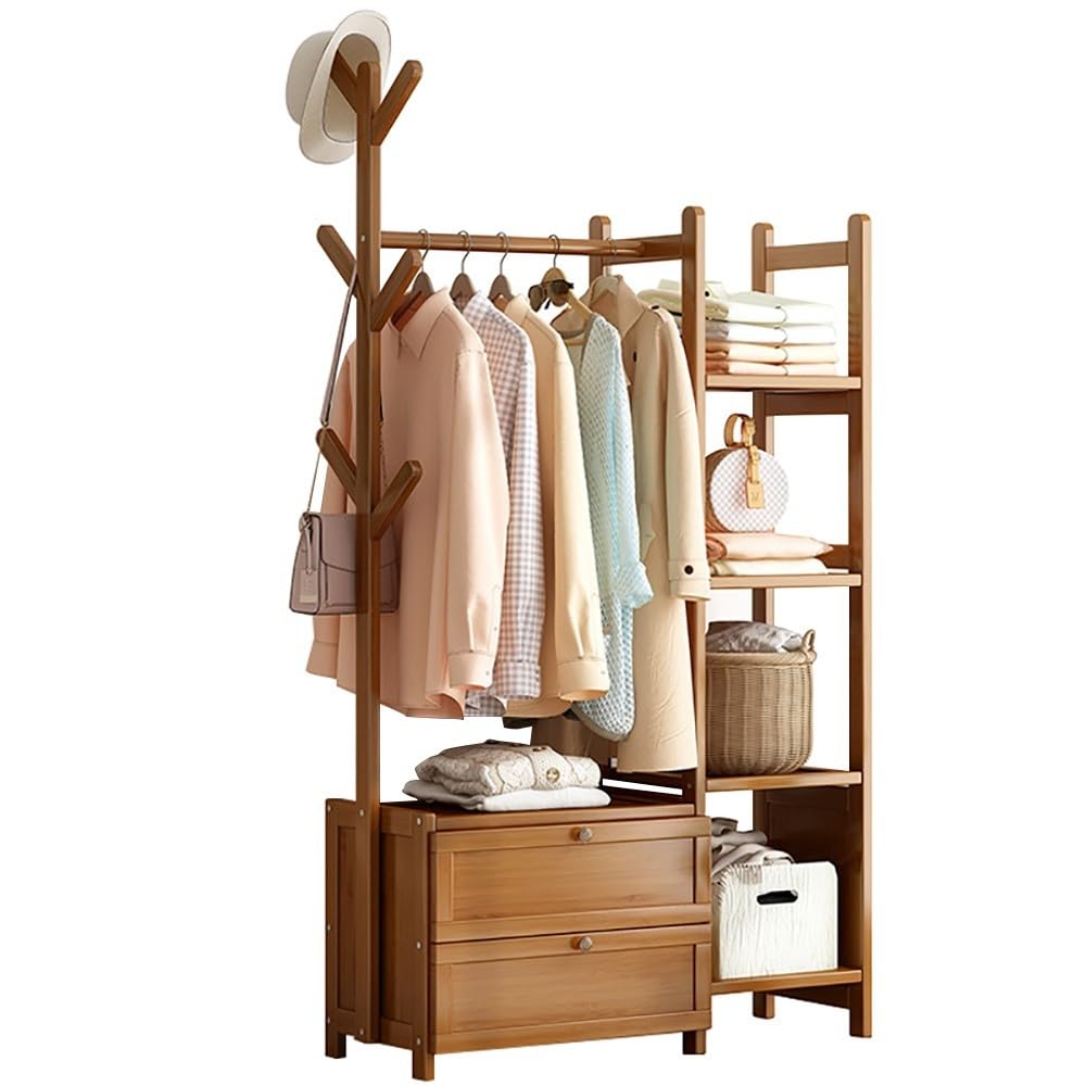 Portant à vêtements en bambou penderie extra large armoire ouverte avec étagères de rangement