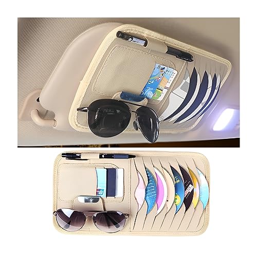 JNNJ Tasche Sun Visor Organizer Leder, Auto-Visier CD-Hülle, Auto Zubehör Aufbewahrungstasche für CD Karten Sonnenbrillen, Multifunktionales Visier-Zubehör(Beige) JNNJ Tasche Sun Visor Organizer Leder, Auto-Visier CD-Hülle, Auto Zubehör Aufbewahrungstasche für CD Karten Sonnenbrillen, Multifunktionales Visier-Zubehör(Beige)