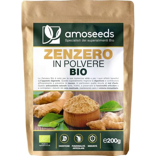 Zenzero in polvere Bio 200G | Digestione, Articolazioni, Nausea | Disidratato senza zucchero | Qualità Superiore