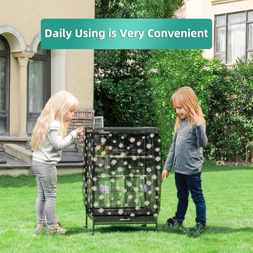 Image of Bird Cage Seed Catcher, Seed Catcher Guard Net Cover, Parrot Nylon Mesh Net Cover, Universal Soft Airy Cage Net Stretchy Skirt for Round Square Cages (Daisy-Black, 15.7 inch x87 inch)