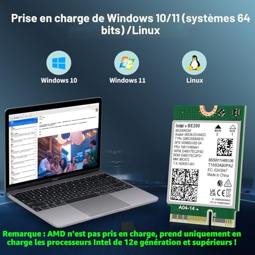 Carte sans fil Intel BE200NGW Bluetooth 5.4 double bande - 7
