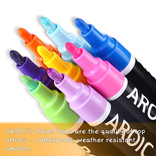 AROIC Paint Pens Paint Markers, 16 colors Oil-Based Waterproof Painting Marker Pen Set On Rock, Wood, Fabric, Metal, Plastic, Glass, Canvas, Mugs, Waterproof, DIY Craft and More