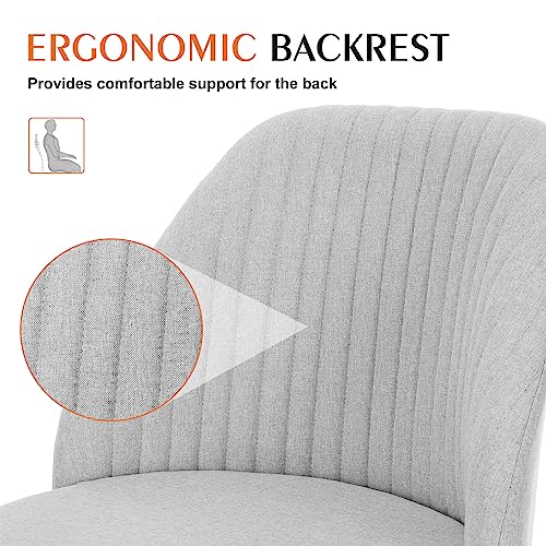 Image of Sweetcrispy Armless Vanity Chair, Cute Comfy Home Office Desk Chair with Wheels, Modern Upholstered Task Computer Seat for Bedroom, Study, Makeup Vanity, Height Adjustable & Swivel, Classic Gray