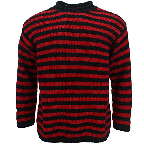 Maglione in lana grossa a righe retrò Space Dye, A righe rosse e nere., M