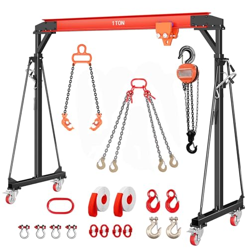 2200 LBS Gantry Crane, 1 Ton Adjustable Gantry Crane, Shop Lift Hoist with 8-12 FT Adjustable Height for Warehouse, Factory(with Manual Trolley & Hoist, Lifter, Sling, Hooks, Shackles, Links)