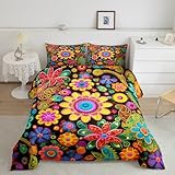 Feelyou Vintage Groovy Flower Comforter Set Retro Floral Boho Comforter for Kids Boys Girls Teens...