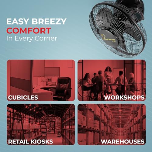 Image of Almonard 225mm High Speed Cabin Fan, High Velocity Blades with Rust-resistant Coating, Single Speed Setting, Cabin Fan for Office, Retail Kiosks, Available in Black