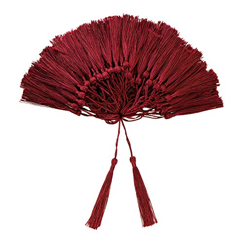 Image of VAPKER 100 Pieces Dark Red Color 13cm /5-Inch Silky Handmade Soft Tassels Floss Bookmark Tassels with 2-Inch Cord Loop for Jewelry Making, DIY Projects, Bookmarks