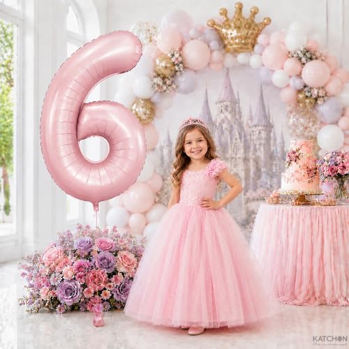 Image of KatchOn Pastel Pink Number 6 Balloon For 6th Birthday Decorations - 40 Inch