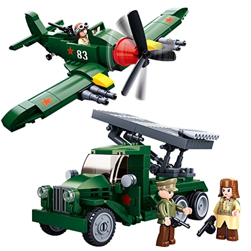 Hhohio Military Brick Army Plane Fighter Rocket Truck Missile Carrier Vehicle Building Toys Set, Ww2 Anti-Aircraft Block With 3 Soldiers Figures, Compatible With Major Brand (371 Pieces) #TOP15