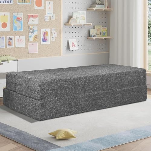 Image of Rosebell 1-Seater Sofa Cum Bed with One Printed Cushion - Space-Saving Convertible Sofa for Living Room & Office, Guest Room - Grey Color