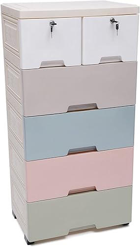 Miniatura 9 de Almacenamiento de cajones de plástico, 6 cajones de ropa, organizador alto de cómoda, cajones de almacenamiento de plástico resistente, gabinete