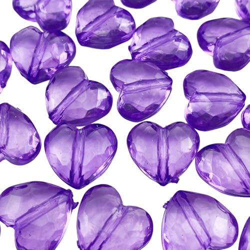 YHYPOCI 20pcs Acrylic Heart Beads 30mm Heart Shape Loose Bead for Making Bracelet Necklace Jewelry Making Craft(Purple)