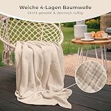LAYNENBURG Premium Musselin Tagesdecke 180x220 cm - 100% Baumwolle - extraweiche Baumwolldecke als Kuscheldecke, Bett-Überwurf, Sofa-Überwurf, Couch-Überwurf - warme Sofa-Decke (Beige)