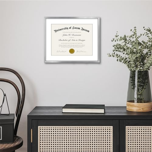 Americanflat Diplomrahmen mit bruchfestem Glas, 21,5 x 27,9 cm mit Passepartout oder 11,5 x 14 cm ohne Passepartout, dünner Rahmen für Wanddekoration, Legacy-Kollektion, Silber