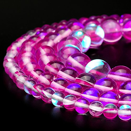 Rubyca Round Moonstone Crystal Glass Beads Aura Iridescent For Jewelry Making (1 Strand, 10Mm, Pink) #TOP2