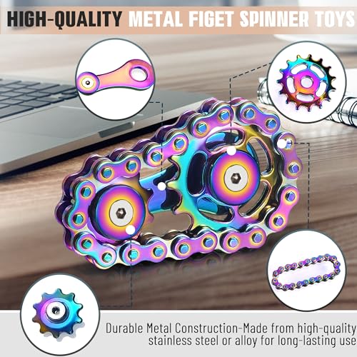 Fidget Spinner Toys for Teens Boys Adults Metal Bike Chain Roller Gadgets ADHD Figette Anxiety Stress Relief Items Quiet Figet Desk Offices EDC Men Easter Basket Stuffer - Colorful — view 3