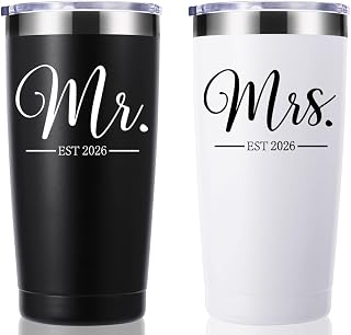 Mr and Mrs Est 2026 20 OZ Tumbler.Travel Mug Tumbler for Wedding Bride and Groom Engagement Couples Wife Husband.Newlyweds Anniversary Bride To Be Newly Engaged Bridal Shower Gifts.(Black&White)