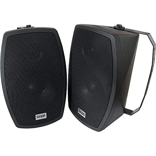 Loops 140W 6.5 2-Way Outdoor Stereo Speakers (PAIR) - Pair of Black IP55 Rated Weatherproof Satellite Speakers - Wall Mounting Brackets Included - 8 Ohm Passive Garden Bar Speakers