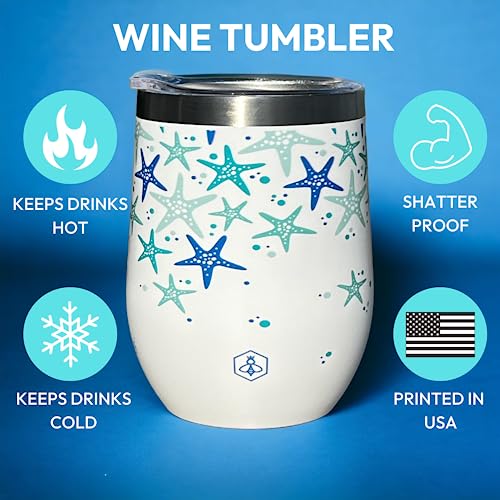 Biddlebee Insulated Wine Tumbler | Birthday Gifts For Women | Wine Gifts For Women | Premium Designer Prints | Gift For Best Friend | Gifts For Her | Starfish Beach Wine Tumbler | Vacation Wine Cup #TOP1