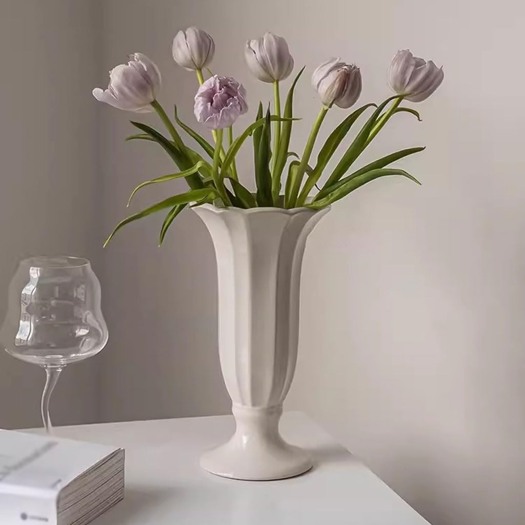 Vaso Vaso Giglio in ceramica bianca composizione floreale ornamento crema arte europea porcellana bianca Vaso In Ceramica(Black)