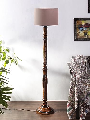 Image of Devansh Grey Cotton Wooden Floor Lamp -9