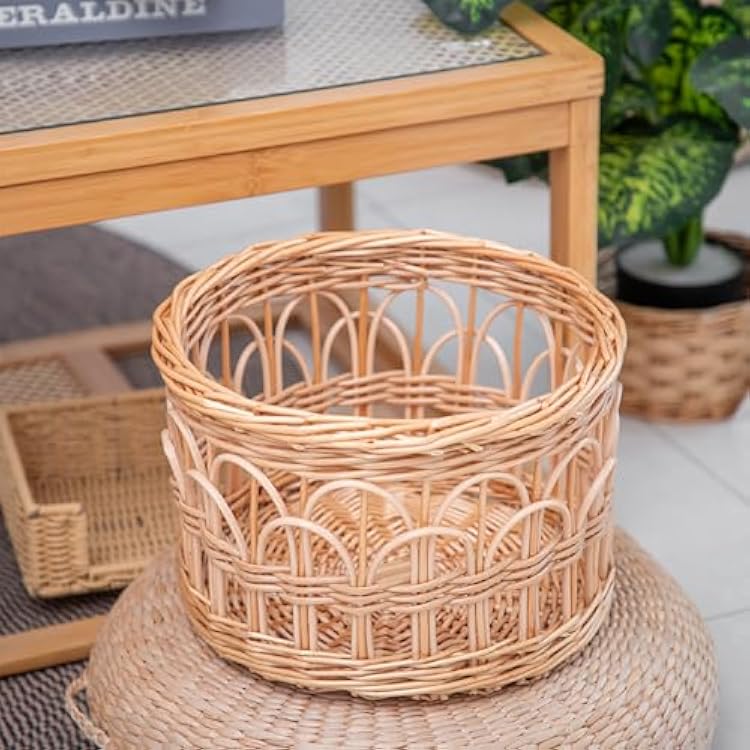 Round Wicker Basket, Woven Hollow Willow Storage Basket for Decoration Organizing Shelves