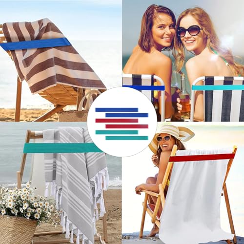 6 Stück Handtuchbänder für Strandliegen, Elastischer Strandkorb-Handtuchgurt, Alternativen zum Strandtuchhalter-Clip, Ultraleicht und Kompakt, Geeignet zum Befestigen von Handtüchern an Strandkörben