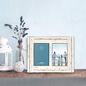 PRINZ Homestead 5 Inch by 7 Inch Distressed Wood Collage Picture Frame for Two Photos White