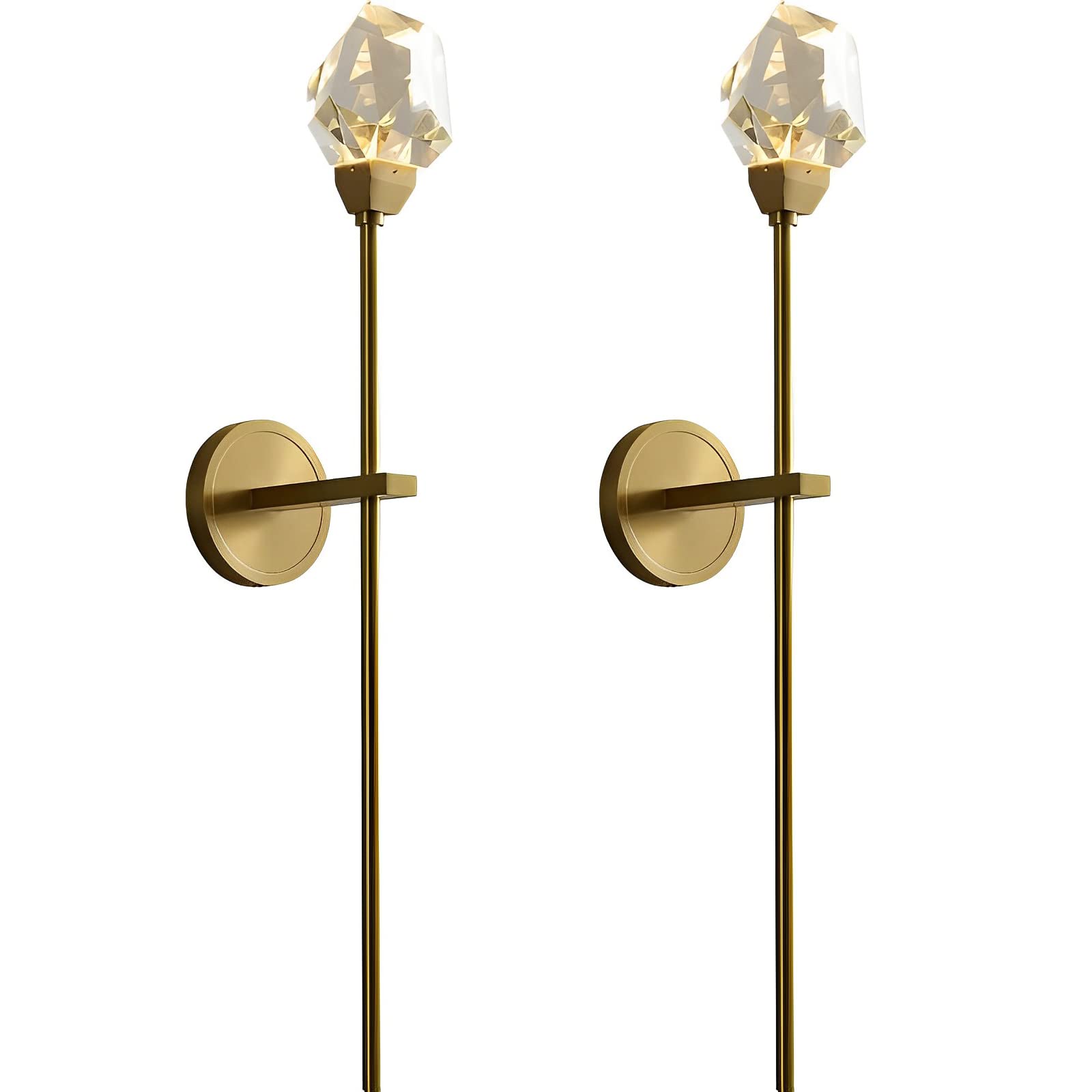 MESOVFCA Modern Brass Wall Sconces Gold Wall Lamp with Long Arm - 5W Indoor Bedside Wall Mounted Light Fixture for Bathroom Powder Room Hallway Bedroom,2Pack