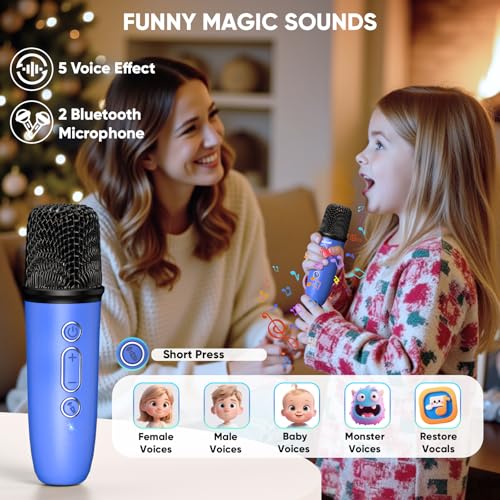Image of Karaoke Machine for Kids, Birthday Gifts for Boys Ages 4 5 6 7 8 9 10, Microphone Toys for 3-12+ Year Old Kid, Portable Bluetooth Speaker and 2 Wireless Microphones with Disco Lights for Family Party