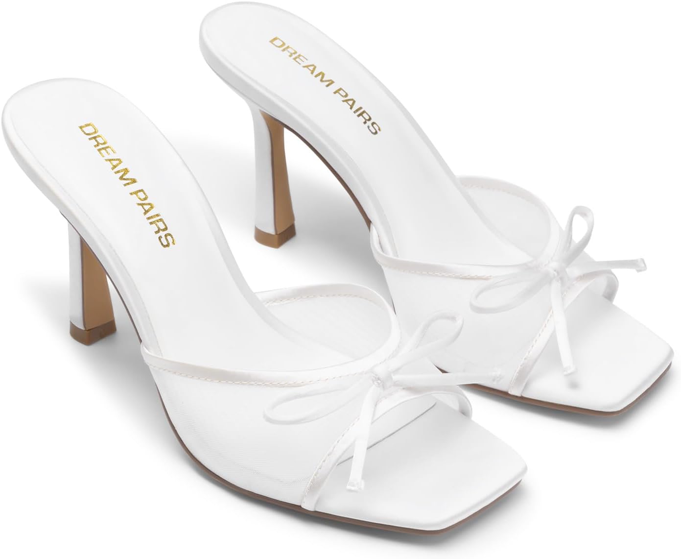 DREAM PAIRS Women's Square Open Toe Heels With Bow Vintage Slip on Stiletto High Backless Dressy Sandals for Daily Party